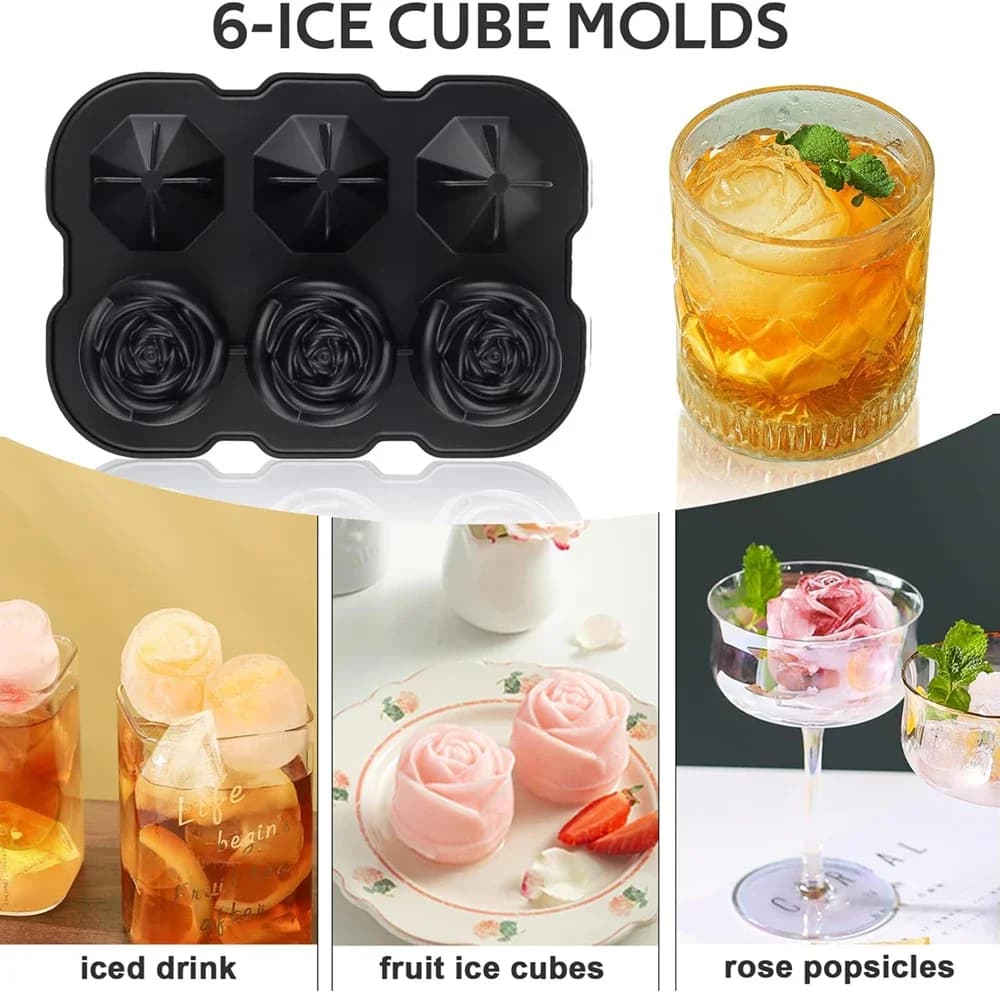 ถาดทำน้ำแข็งกุหลาบ 6 ช่องพร้อมกรวยเติม